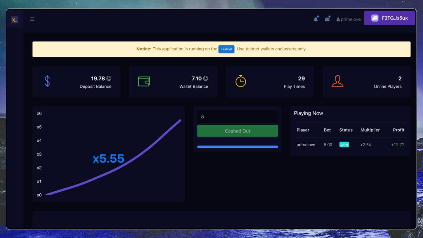 xCrash Solana crash game screen